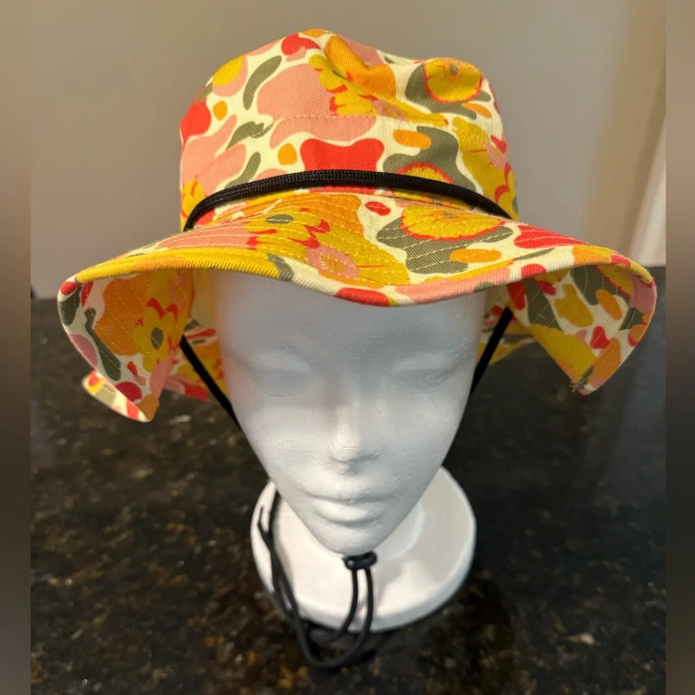 MAD Engine Retro Hippie Boho Flower Bucket Hat with Drawstring Cotton OS